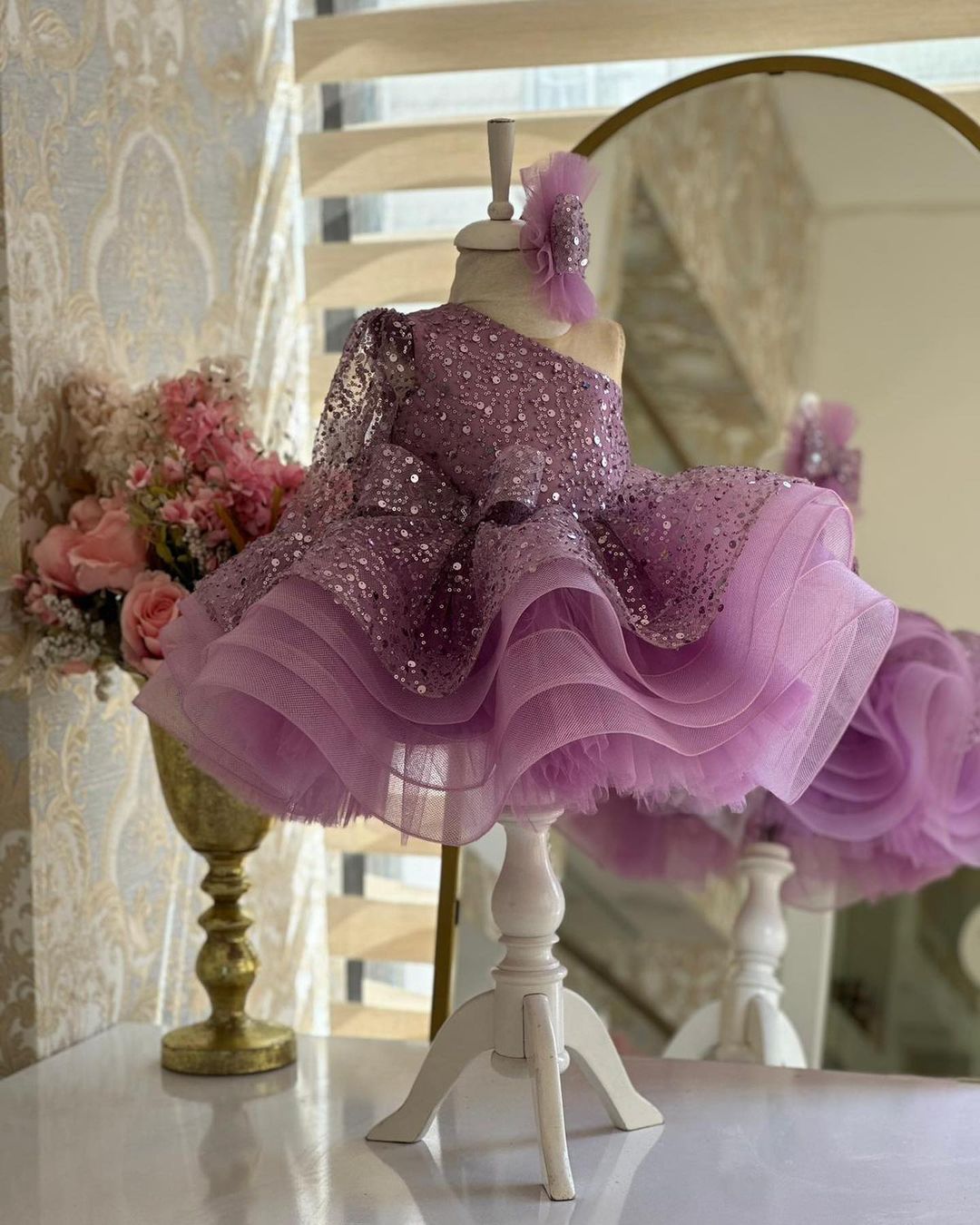 Fluffy Sequin And Beaded Birthday Party Dress