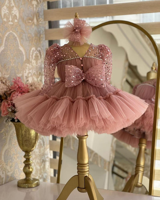 Fluffy Sequin And Beaded Birthday Party Dress