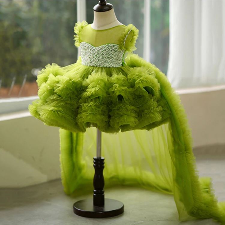 Fluffy Beaded Birthday Party Dress With Trail