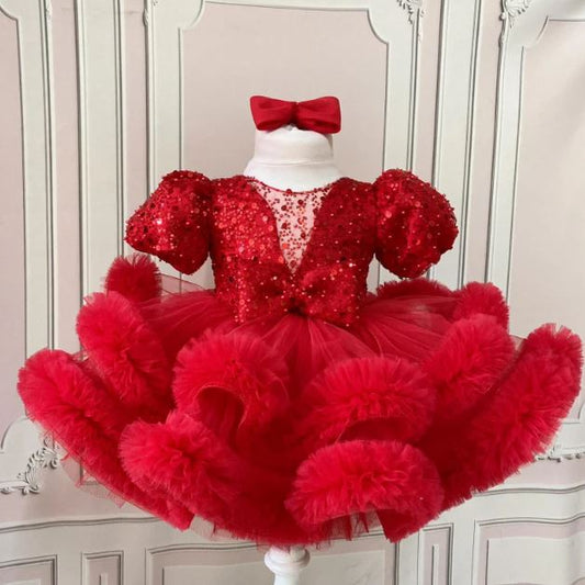 Fluffy Sequin And Beaded Birthday Party Dress