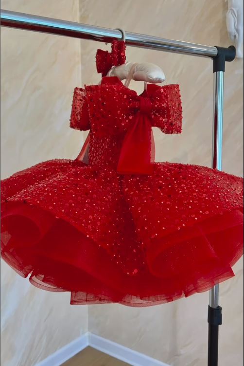 Fluffy Sequin And Beaded Birthday Party Dress