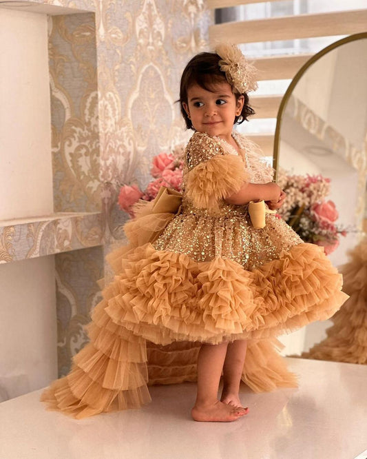 Fluffy Beaded Birthday Party Dress With Trail