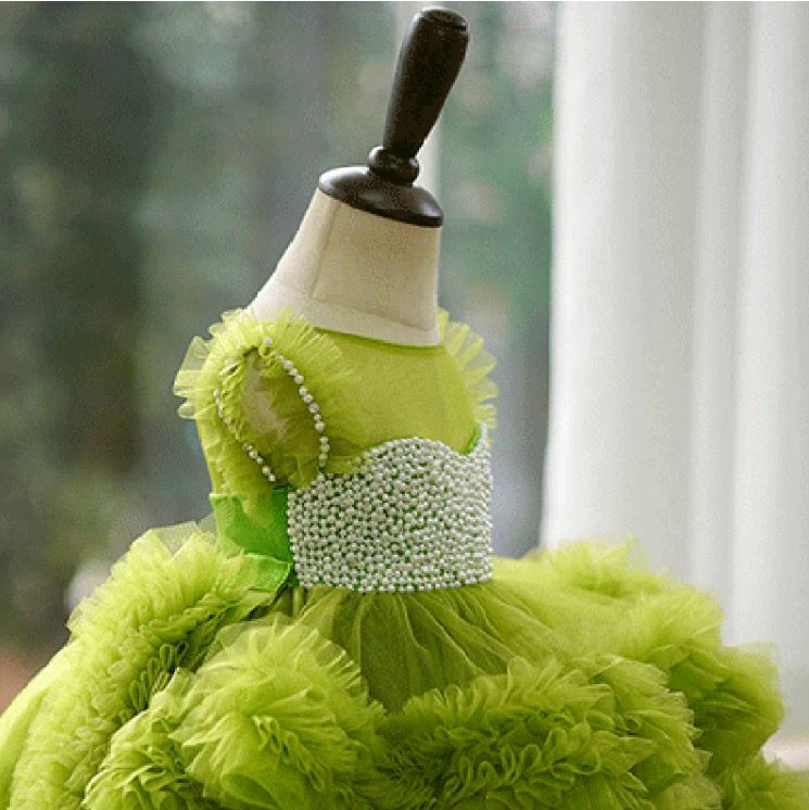Fluffy Beaded Birthday Party Dress With Trail