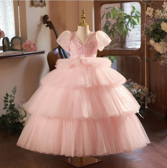 Fluffy Beaded Sequin Birthday Party Gown Dress