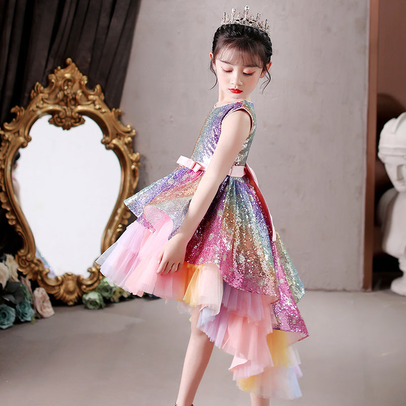 Multicolour Multi-frill Fluffy Mermaid Princess Birthday Party Dress With Tail